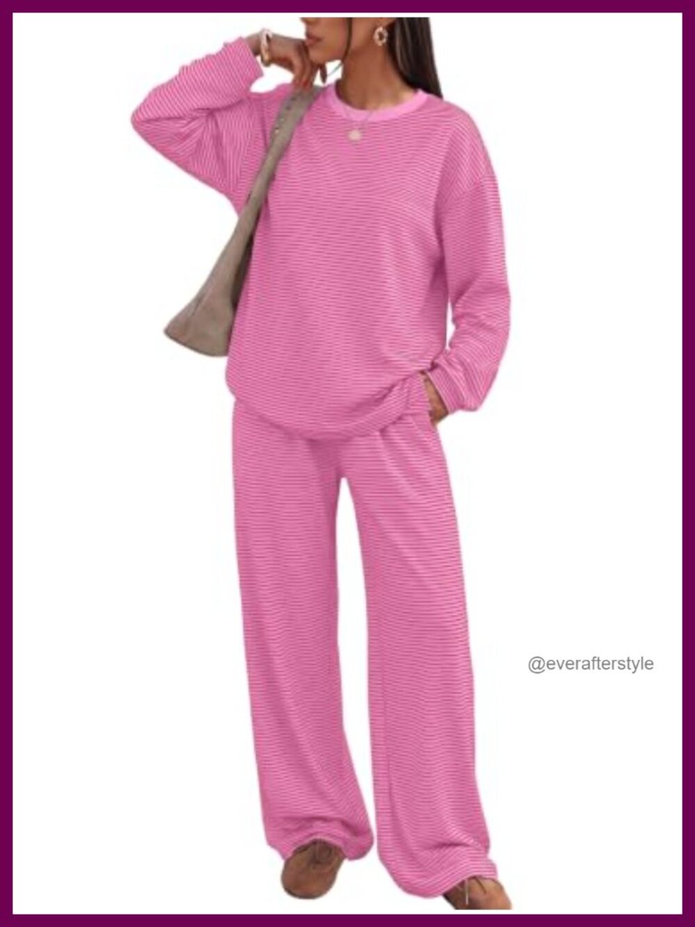 Women 2 Piece Striped Lounge Set Oversized Tee Wide Leg Pants Matching Set